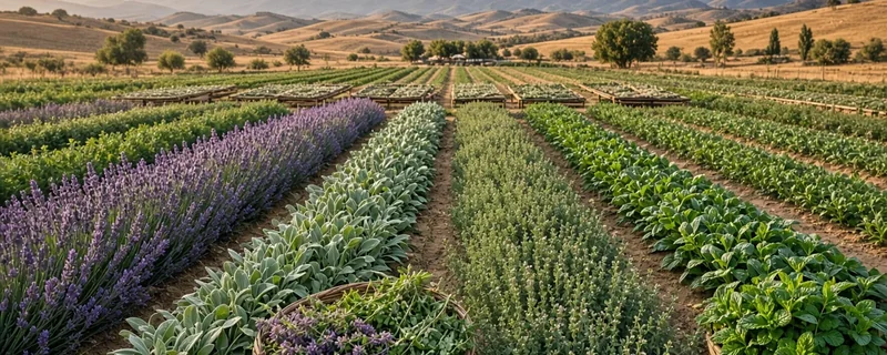Tarladaki tıbbi ve aromatik bitkileri inceleyen üretici